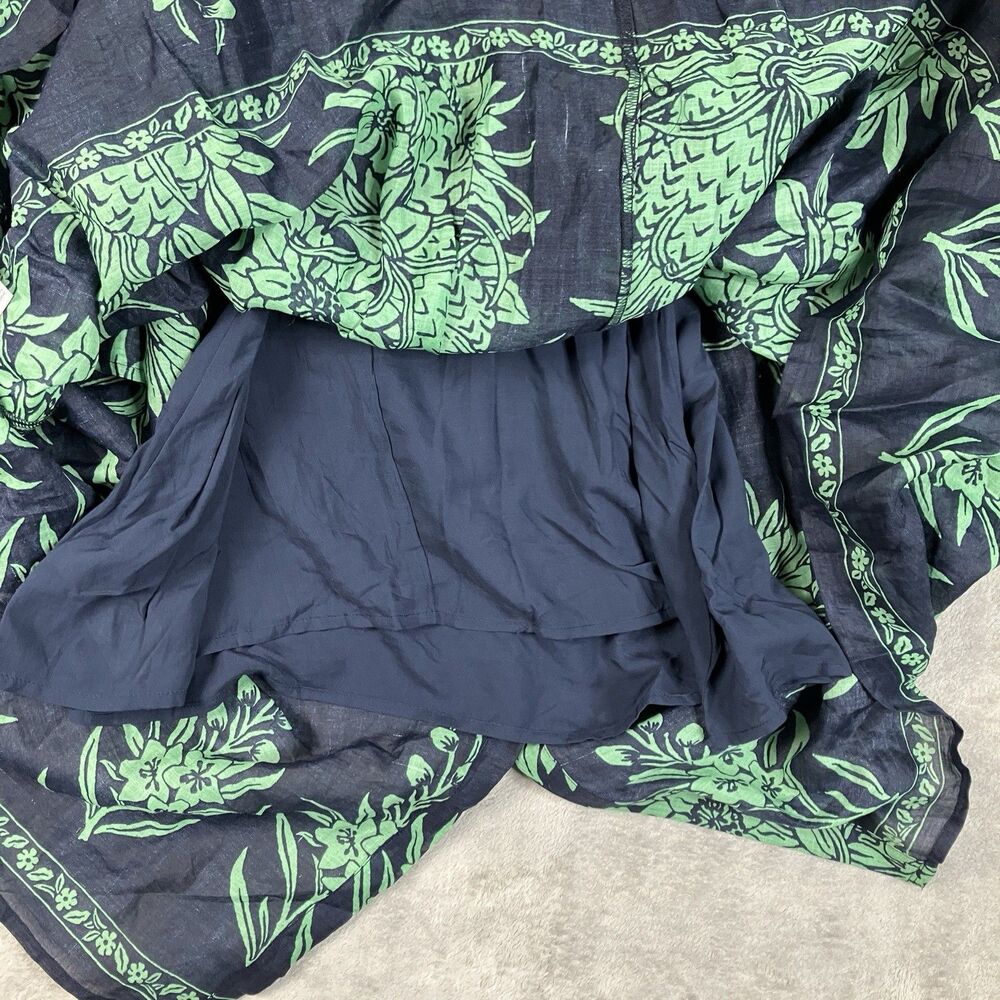 J Crew Ramie Cerise Shirt Dress Womens 12 Navy Green Pineapple Print Midi - Picture 12 of 16